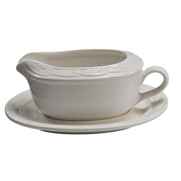 Pfaltzgraff White Gravy Boat & Spill Under Plate - Picture 1 of 7